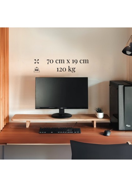 Masif Ahşap Monitör Standı Ofis Çalışma Masa Organizeri, Monitör Yükseltici %100 Masif 70 x 19 cm