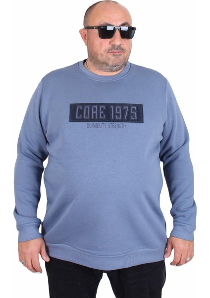 Erkek Büyük Beden Sıfır Yaka 3ip Sweat Core 1975 24209 Mavı