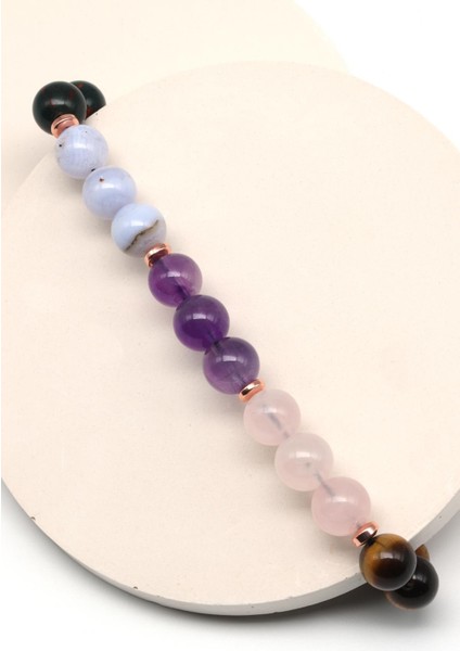 Yengeç Burcu Taşlarından Oluşan Doğal Taş Makrome Bileklik 8 mm Küre Kesim - Burç Bilekliği