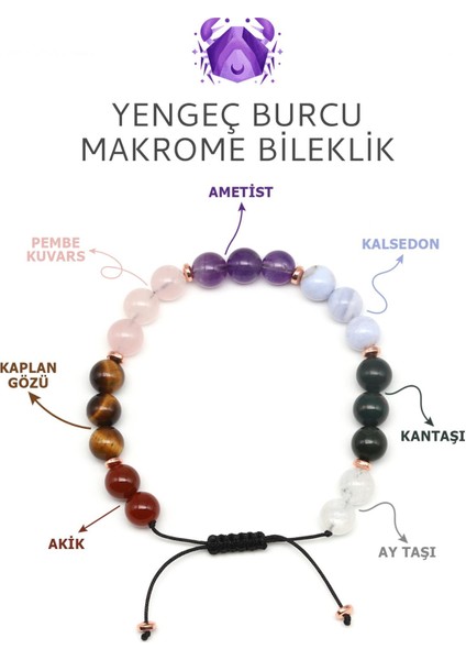 Yengeç Burcu Taşlarından Oluşan Doğal Taş Makrome Bileklik 8 mm Küre Kesim - Burç Bilekliği fiyatları
