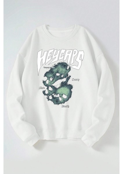 Heycars Baskılı Kadın/erkek Beyaz Bisiklet Yaka Pamuklu Sweatshirt