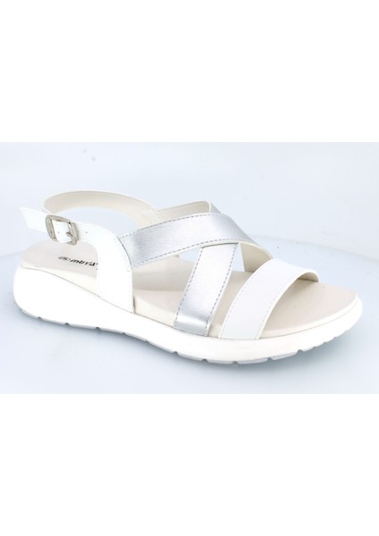 Audrey Anatomik Taban Ayarlanabilir Tokalı Kadın Sandalet Beyaz