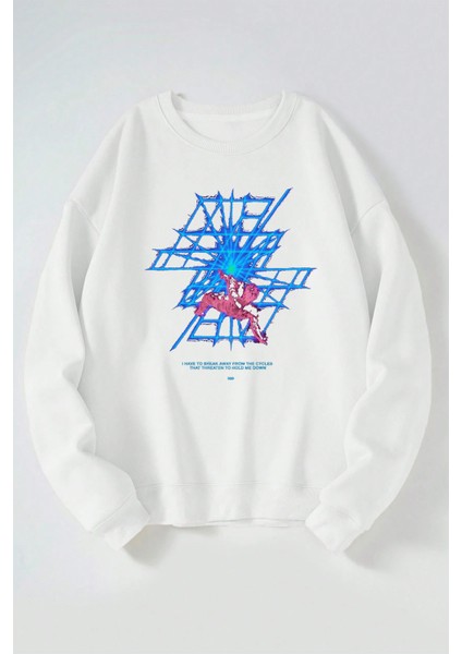 Düşme Baskılı Kadın/erkek Beyaz Bisiklet Yaka Pamuklu Sweatshirt