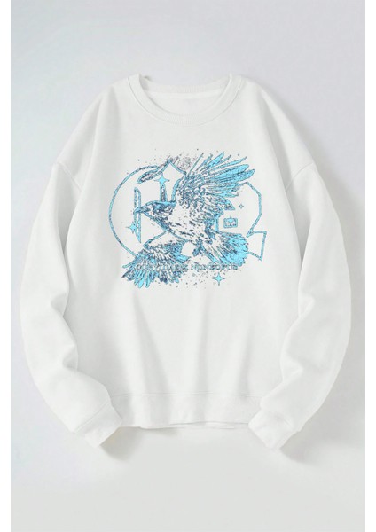 Corvıdaex Noneofus Baskılı Kadın/erkek Beyaz Bisiklet Yaka Pamuklu Sweatshirt