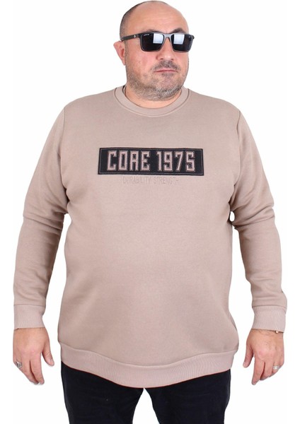 Erkek Büyük Beden Sıfır Yaka 3ip Sweat Core 1975 24209 Camel