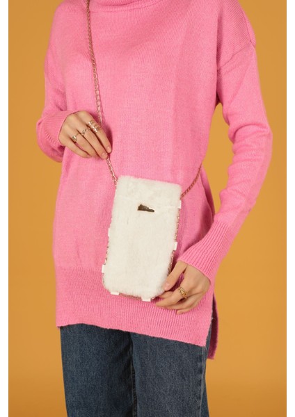 Peluş Kadın Çıtçıtlı Çapraz Çanta-Beyaz modelleri