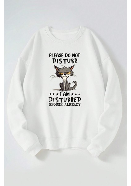 I Am Dısturbed Baskılı Kadın/erkek Beyaz Bisiklet Yaka Pamuklu Sweatshirt
