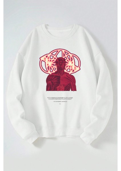 W. Somerset Maugham Baskılı Kadın/erkek Beyaz Bisiklet Yaka Pamuklu Sweatshirt