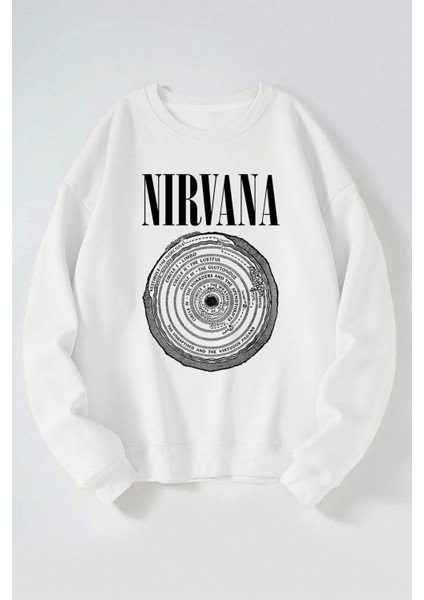 Nirvana Westıbule Baskılı Kadın/erkek Beyaz Bisiklet Yaka Pamuklu Sweatshirt