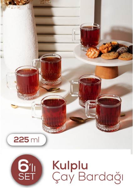 6 Adet Cam Kulplu Çay Bardağı 225 ml