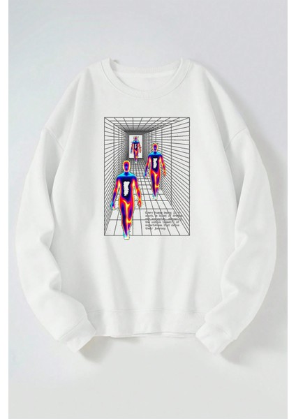Customizable A Human Baskılı Kadın/erkek Beyaz Bisiklet Yaka Pamuklu Sweatshirt