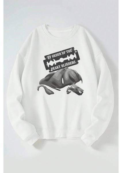 Peaky Blınders Order Baskılı Kadın/erkek Beyaz Bisiklet Yaka Pamuklu Sweatshirt