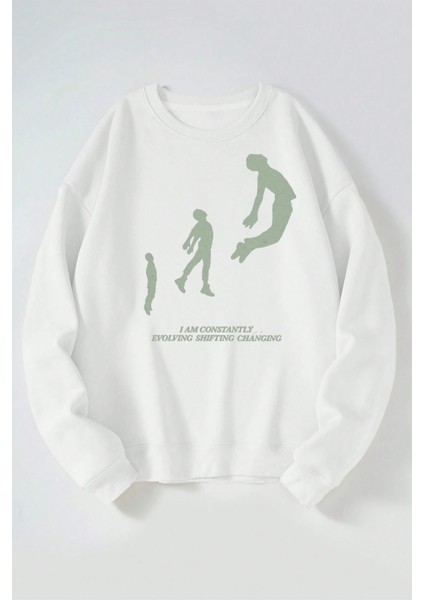 I Am Constantly Baskılı Kadın/erkek Beyaz Bisiklet Yaka Pamuklu Sweatshirt