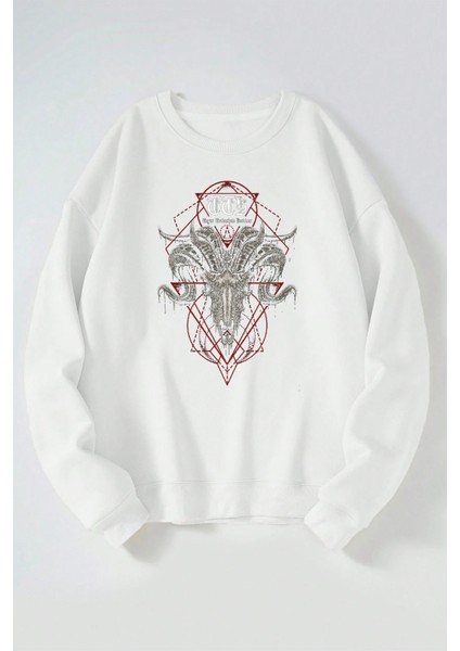 Sacred Goat For Tts Baskılı Kadın/erkek Beyaz Bisiklet Yaka Pamuklu Sweatshirt