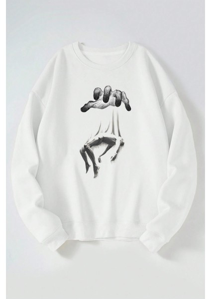 Ruh Emme Baskılı Kadın/erkek Beyaz Bisiklet Yaka Pamuklu Sweatshirt