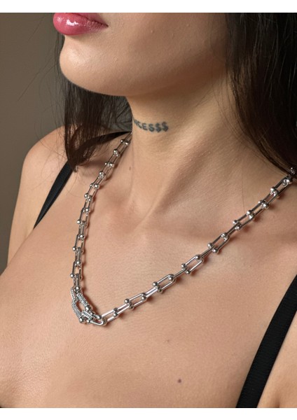 Zirkon Taşlı Tiffany Çelik Kolye