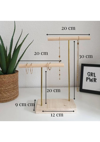 Ikili Takı Organizeri Kolye Bileklik Askısı Masif Ahşap Takı Standı Saat Düzenleyici Makyaj Çam Renk