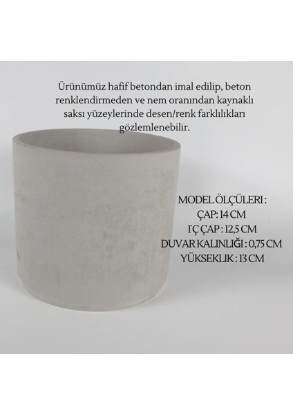 Dekoratif Beton Saksı - Orta Boy Silindir - Gri/beyaz - 13X15CM modelleri