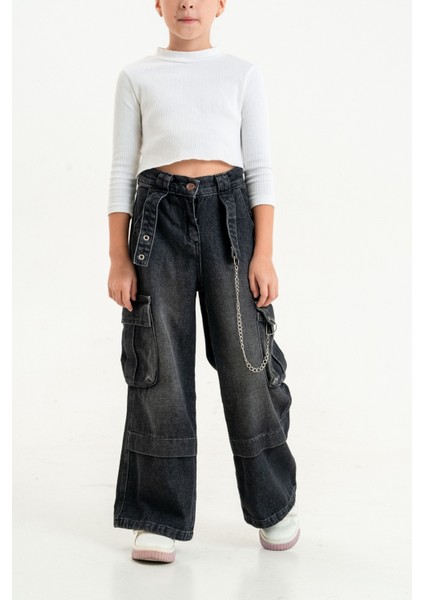 Kız Çocuk Zincirli Kot Pantolon G2134