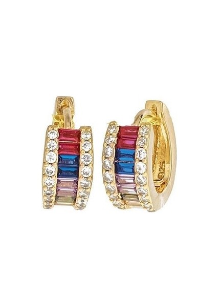 Rainbow Halka Gümüş Küpe SB1615, Ithal Ürün, 925 Ayar Gümüş Küpe, Altın Kaplama, Halka Küpe, Günlük Modern Küpe, Trend Ürünler, Baget Küpe