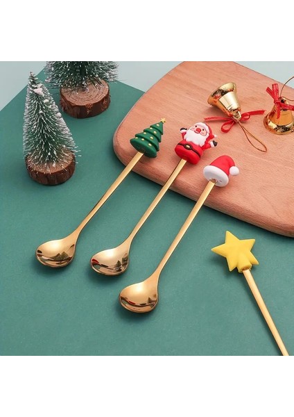 1 Adet Noel Çorap Figürlü Paslanmaz Çelik Tatlı Kaşığı- Kutusuz