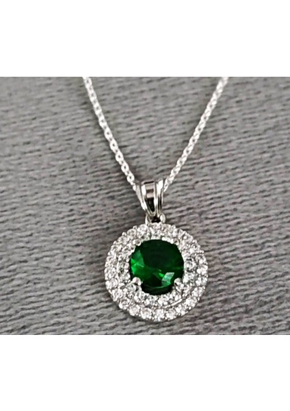 Ilahgümüştr Gümüş Yeşil Taşlı Yuvarlak Kadın Kolye fiyatları