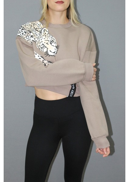 Baskılı Crop Sweat Taba - 211.502.