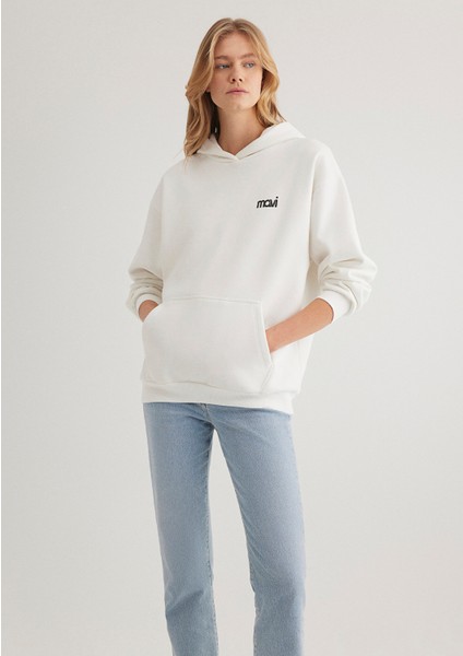 Logo Baskılı Kapüşonlu Ekru SWEATSHIRT1S10243-70057