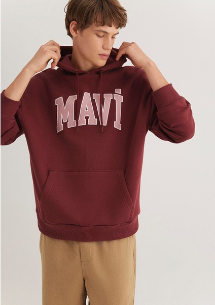 Logo Baskılı Kapüşonlu Bordo SWEATSHIRT067149-70396