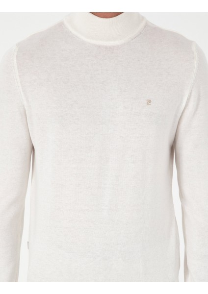 Erkek Ekru Slim Fit Yarım Balıkçı Yaka Basic Triko Kazak 50296614-VR019