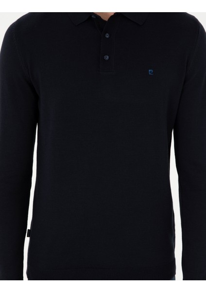 Erkek Lacivert Slim Fit Polo Yaka Basic Triko Kazak 50296623-VR033