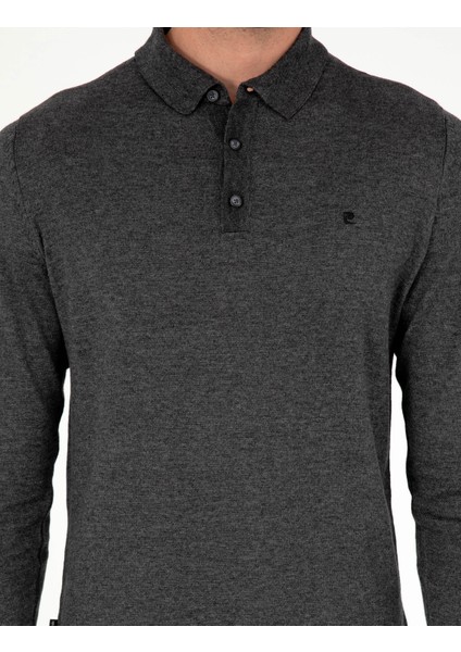 Erkek Antrasit Melanj Slim Fit Polo Yaka Basic Triko Kazak 50296623-VR081