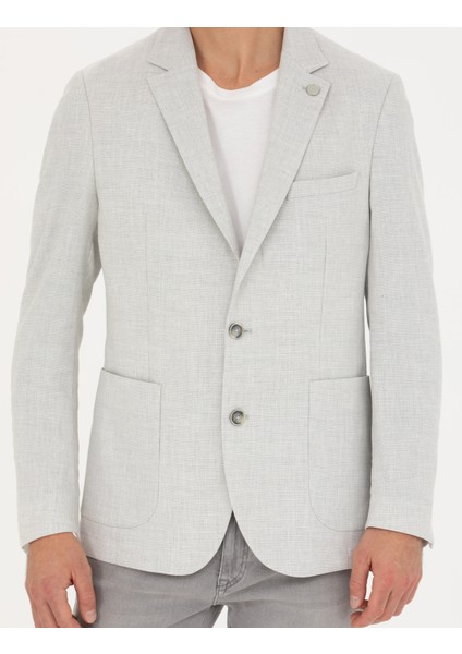 Erkek Açık Gri Ex. Slim Fit Keten Karışımlı Ceket 50285142-VR001