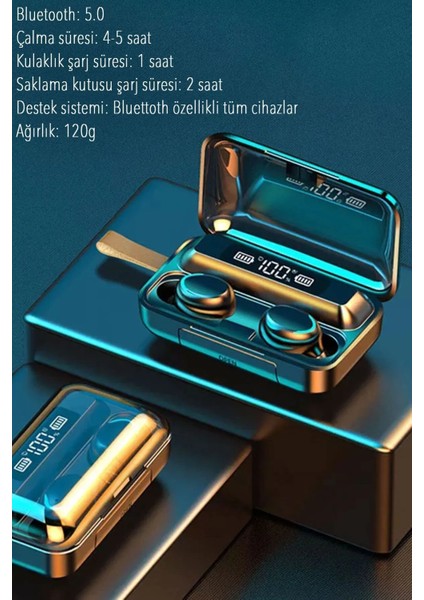 Bluetooth Kulaklık Powerbankli Kulakiçi Çift Mikrofonlu Dokunmatik Kablosuz F9-5