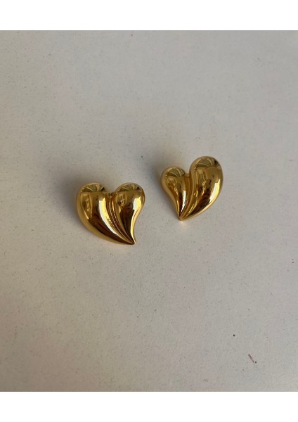 Çelik Kalp Gold Küpe