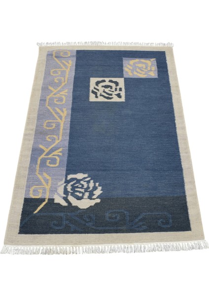 Yeni El Dokuma Modern Güllü Çiçekli Yün Kilim 5406