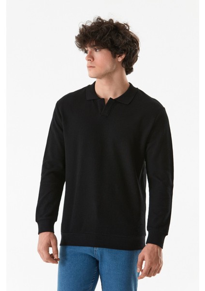 Erkek Fitilli Polo Yaka Triko Kazak Uzun Kol Siyah Renk 70 cm Boy fiyatları