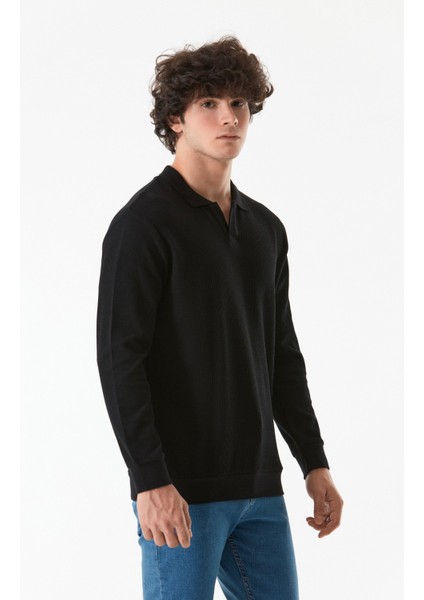Erkek Fitilli Polo Yaka Triko Kazak Uzun Kol Siyah Renk 70 cm Boy modelleri