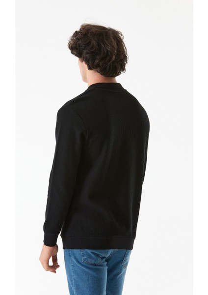 Erkek Fitilli Polo Yaka Triko Kazak Uzun Kol Siyah Renk 70 cm Boy fırsatları