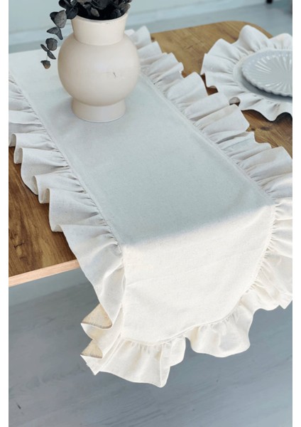 Pileli Keten Runner - Dekoratif Runner - Sehpa Örtüsü - 40 x 110 cm