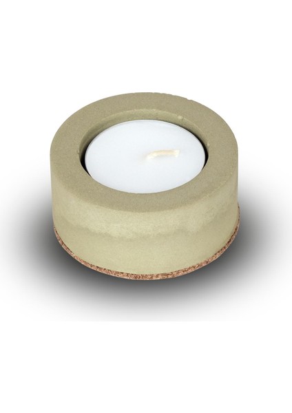 Inytium Serisi Dekoratif Haki Renk Beton Tealight Mumluk (Tealight Hediyeli!...)