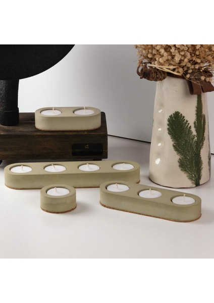 Inytium Serisi Dekoratif Haki Renk Beton Tealight Mumluk (Tealight Hediyeli!...)