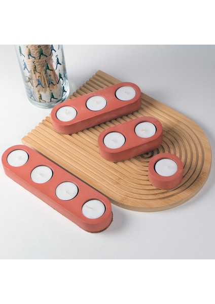 Inytium Serisi Dekoratif Kiremit Renk Beton Tealight Mumluk (Tealight Hediyeli!...)