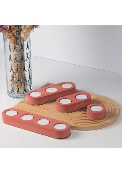 Inytium Serisi Dekoratif Kiremit Renk Beton Tealight Mumluk (Tealight Hediyeli!...)