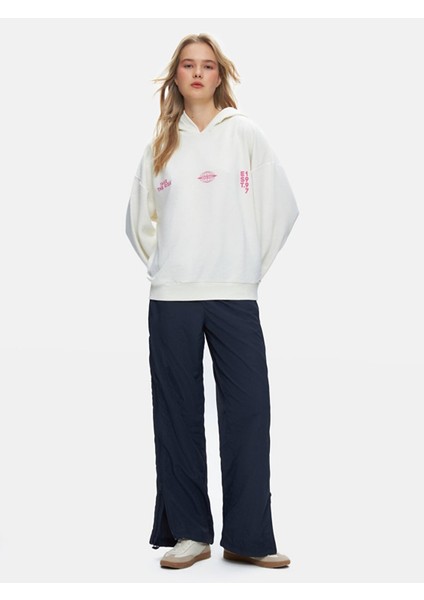 Sırtı Baskılı Kapüşonlu Fermuarsız Relaxed Fit Lila Sweatshırt