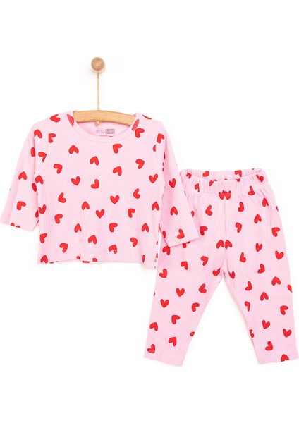Kaşkorse Uzun Kol Kalp Desen Pijama Takımı