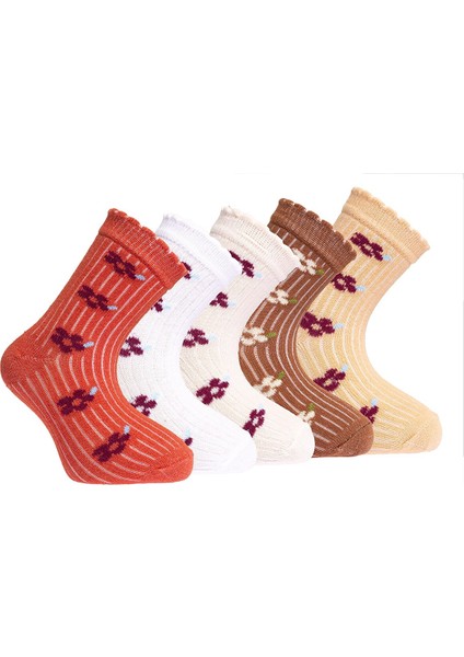 Çiçek Desenli 5'li Soket Çorap Kız Bebek