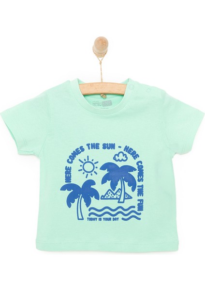 Basic Erkek Deniz ve Palmiye Baskılı T-Shirt Erkek Bebek