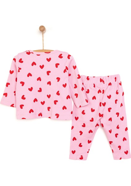 Kaşkorse Uzun Kol Kalp Desen Pijama Takımı