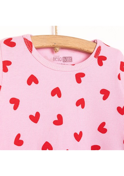 Kaşkorse Uzun Kol Kalp Desen Pijama Takımı